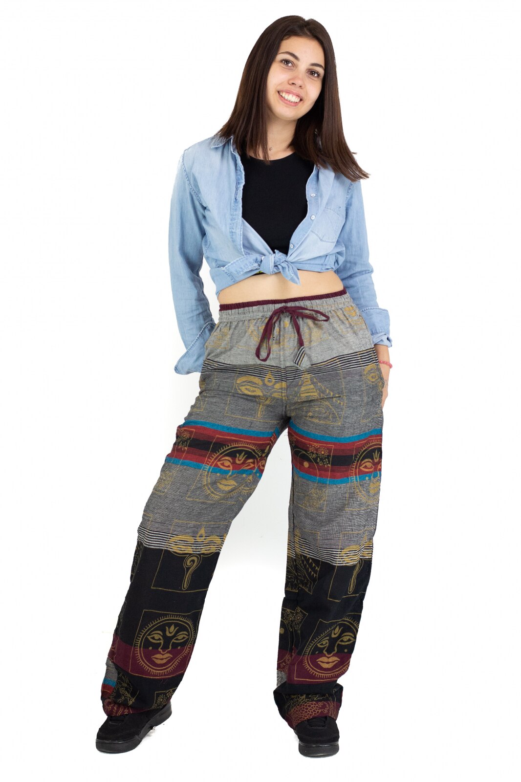 Pantaloni Ucca lejeri gri cu rosu, marimea L/XL