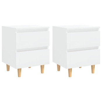 Set 2 noptiere cu 2 sertare din lemn masiv de pin si PAL, vidaXL, 43x34x40 cm, Alb extralucios Set 2 noptiere cu 2 sertare din lemn masiv de pin si PAL, vidaXL, 43x34x40 cm, Alb extralucios