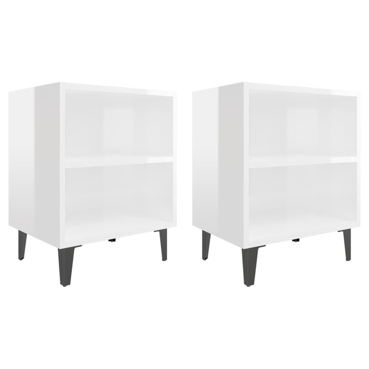 2 db magasfényű fehér éjjeliszekrény fém lábakkal 40x30x50 cm (805810)