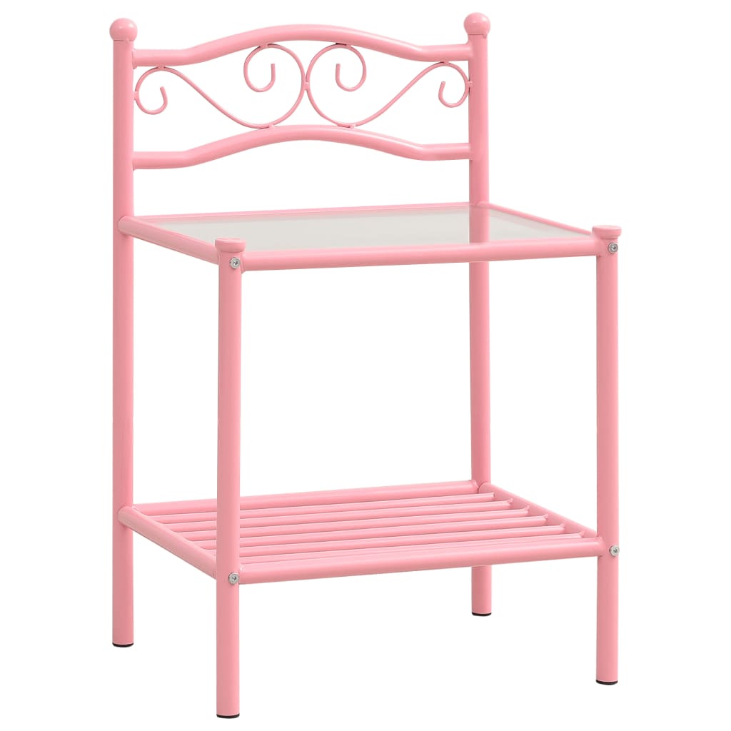 Noptiera cu 2 rafturi, vidaXL, Metal/Sticla, 43x33x65 cm, Roz
