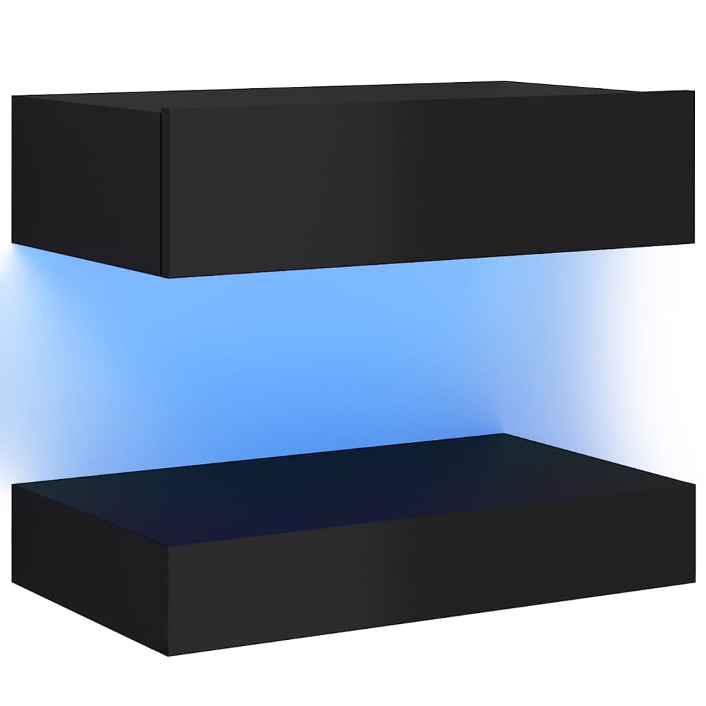 Noptiera cu LED din PAL, vidaXL, 60x35x 5.5 cm, Negru extralucios