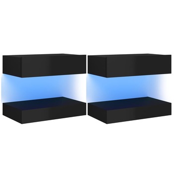 Set de 2 comode TV cu lumini LED, vidaXL, PAL, 60 x 35 x 15,5 cm, Negru extralucios Set de 2 comode TV cu lumini LED, vidaXL, PAL, 60 x 35 x 15,5 cm, Negru extralucios
