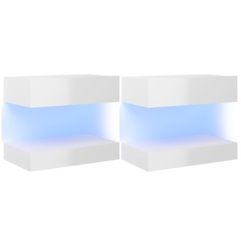 Set de 2 comode TV cu lumini LED, vidaXL, PAL, 60 x 35 x 15,5 cm, Alb extralucios Set de 2 comode TV cu lumini LED, vidaXL, PAL, 60 x 35 x 15,5 cm, Alb extralucios