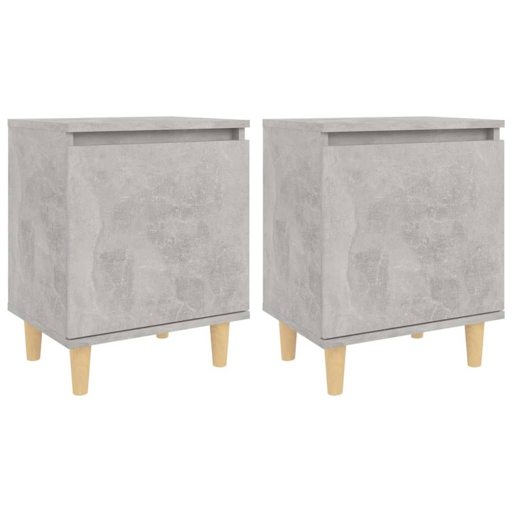 Set noptiere cu picioare lemn masiv vidaXL, 2 buc., gri beton, 40x30x50 cm, 15.33 kg