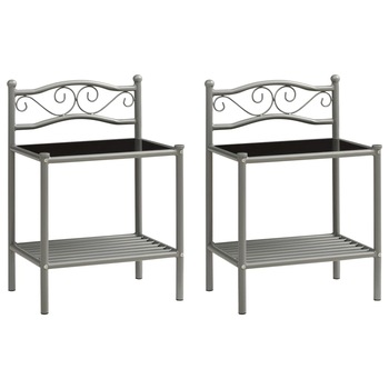 Set 2 noptiere cu 2 rafturi, vidaXL, Metal/Sticla, 43x33x65 cm, Negru/Gri Set 2 noptiere cu 2 rafturi, vidaXL, Metal/Sticla, 43x33x65 cm, Negru/Gri