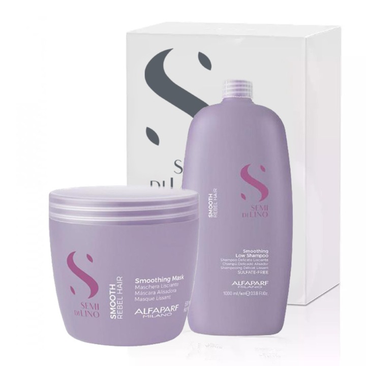 Set pentru netezire Alfaparf Milano Semi Di Lino Sampon 1000 ml, Masca 500 ml