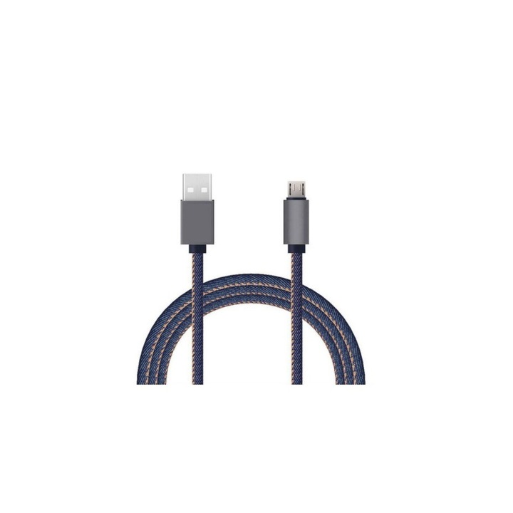 SOHO MicroUSB kábel, Hosszúság 1 m, Textil-farmer, Tengerészkék