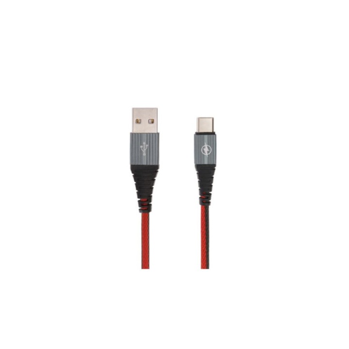 SOHO töltőkábel, USB 3.1 C típus, megerősített, 1 m, piros/fekete