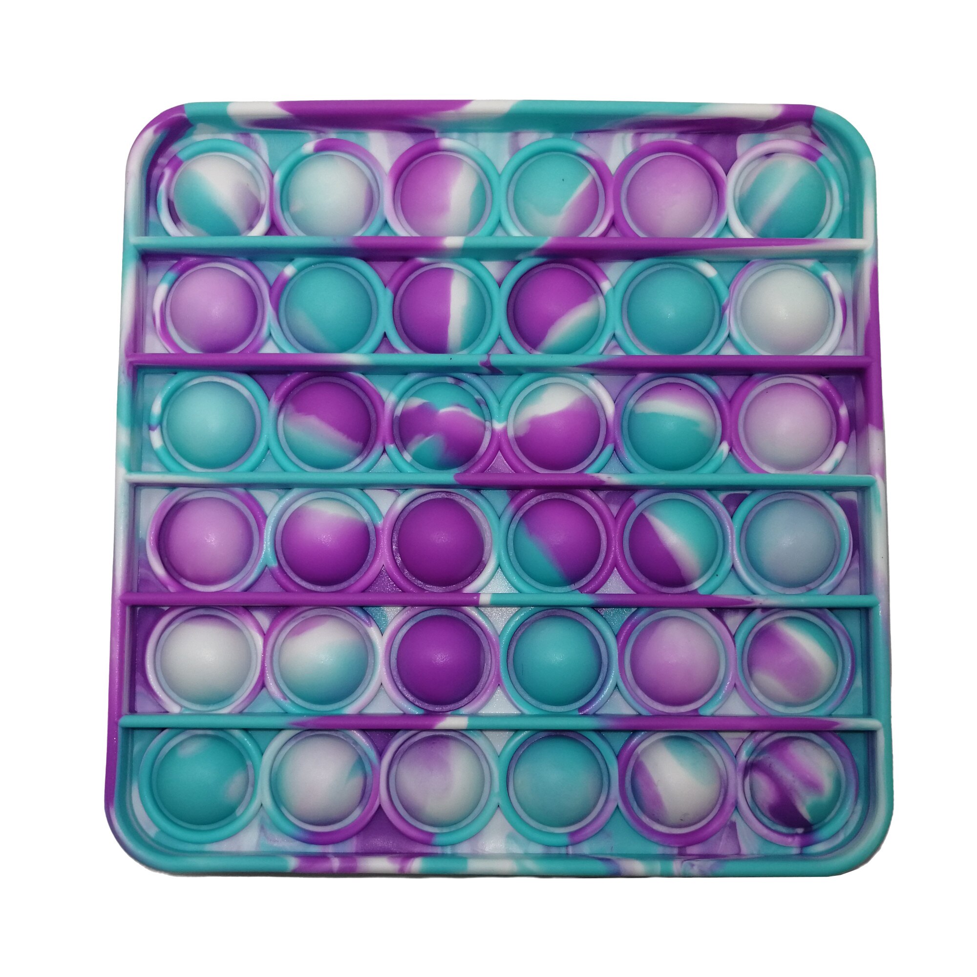 Jucarie antistres, Pop it, silicon, patrat, 12.5 cm, mov-turcoaz