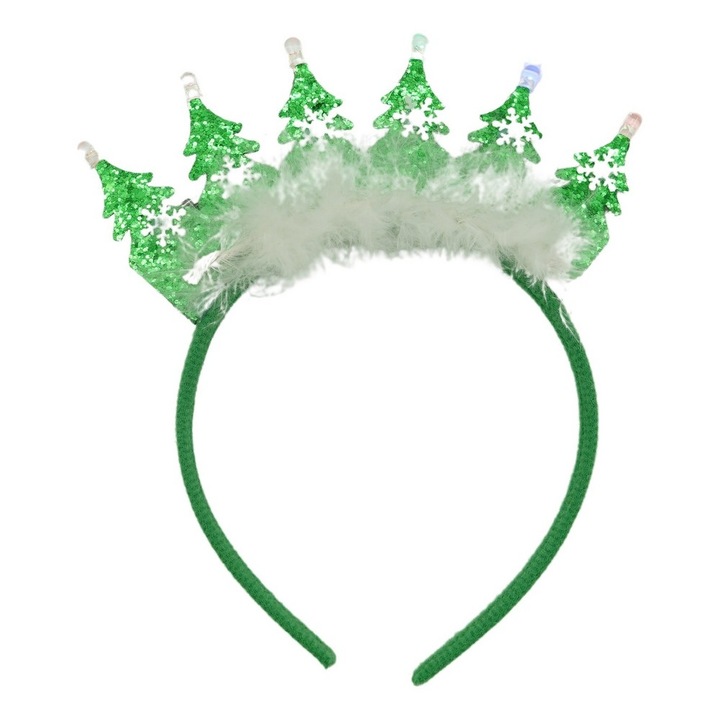 Коледна диадема Flippy с пух, универсален размер, зелен