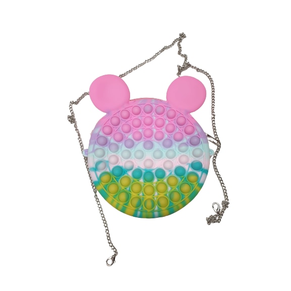 Jucarie interactiva Pop It Now, gentuta cu fermoar detasabil, model Minnie Rainbow, 18cm