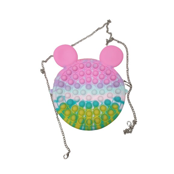 Jucarie interactiva Pop It Now, gentuta cu fermoar detasabil, model Minnie Rainbow, 10cm