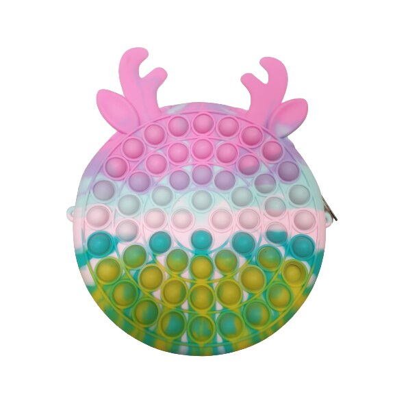 Jucarie interactiva Pop It Now, gentuta cu fermoar detasabil, model Ren Rainbow, 18cm