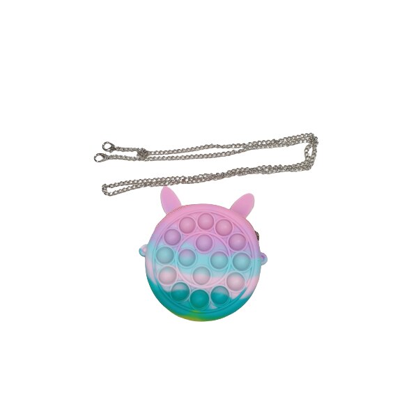 Jucarie interactiva Pop It Now, gentuta cu fermoar detasabil, model Pisicuta Rainbow, 10cm