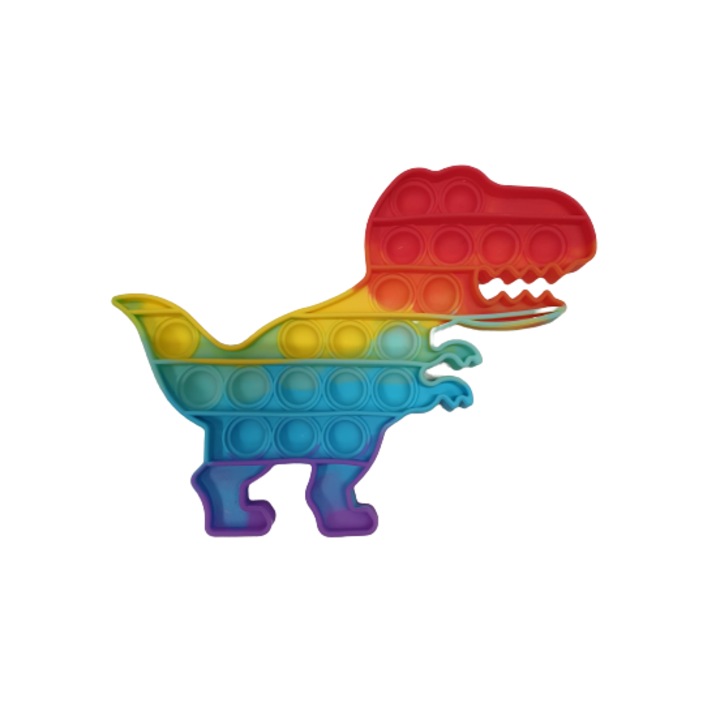 OEM Pop It Now szilikon stresszoldó játék, dinoszaurusz forma, 18x13cm, többszínű