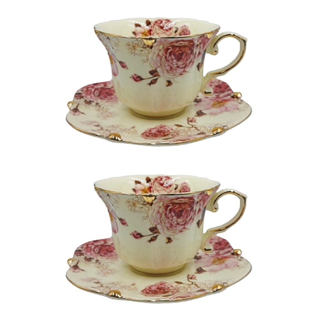 Set 2 cesti cu farfurii Chantal 180ml, Portelan, Vintage