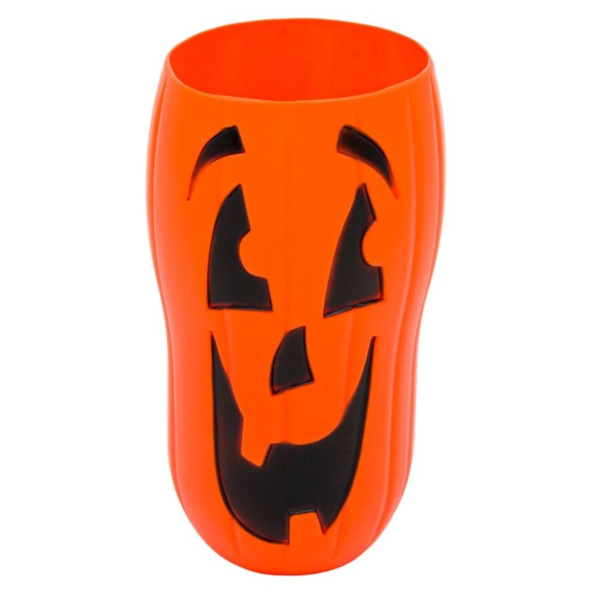 Pahar din plastic, Zola®, pentru Halloween, portocaliu, model dovlecel, 8x15 cm
