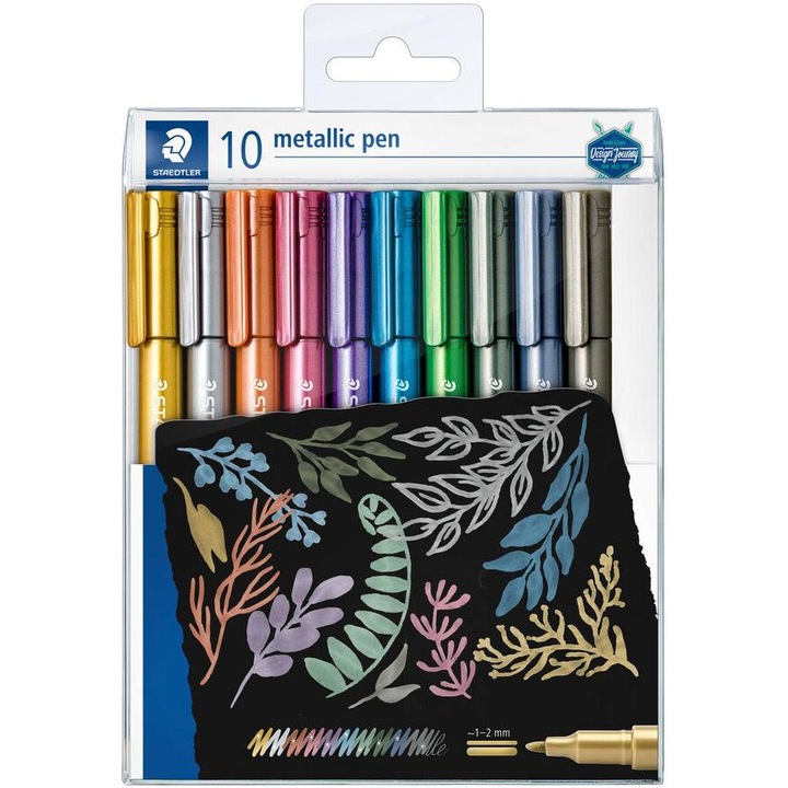 Маркери Staedtler Metallic, объл връх, 1-2 mm, комплект 10 цв