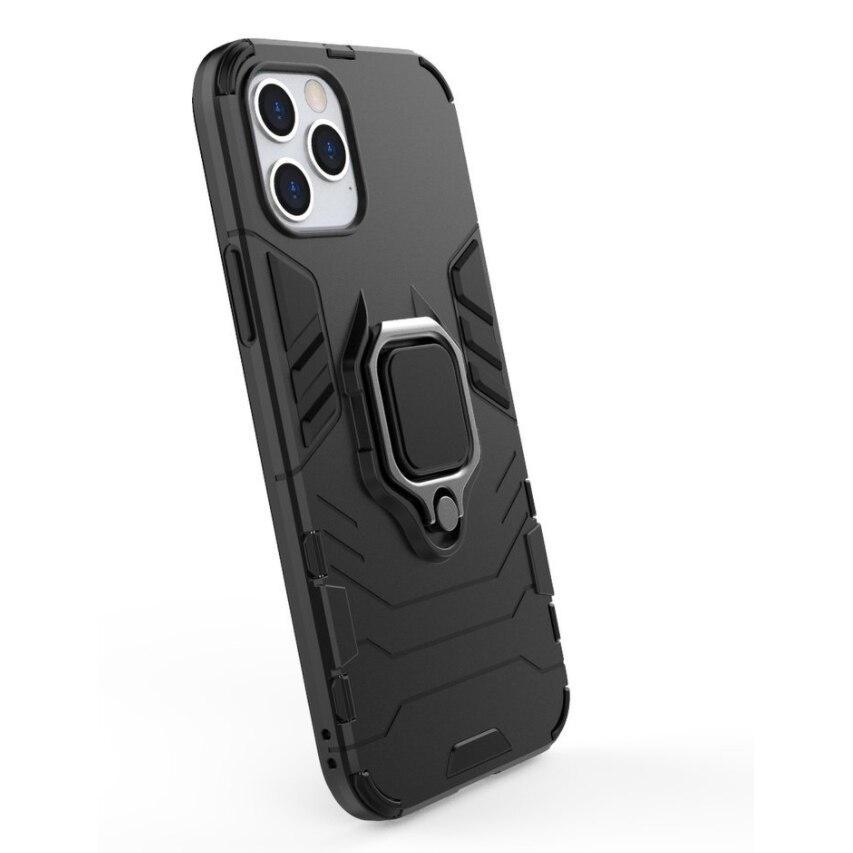 Husa de protectie Bumper Ring armor kickstand pentru iPhone 12 Pro Max, Negru, CRB-BBL3198