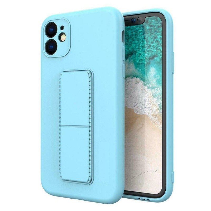 Husa de protectie cu stand metalic magnetic pentru iPhone12 Pro Max, silicon, Bleu, CRD-BBL3206