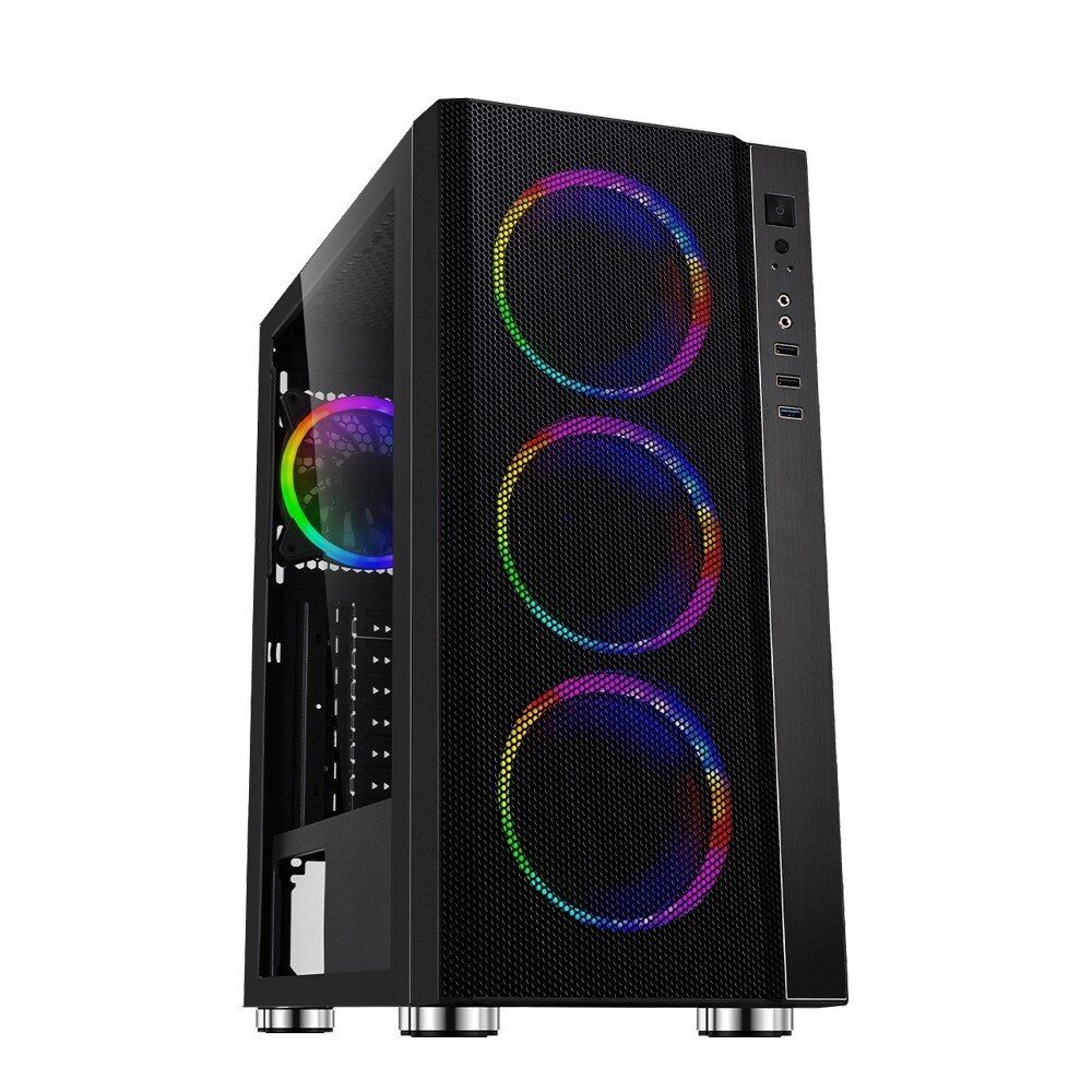 Carcasa Spacer gaming SPCS-GC-RAINBOW, Middle Tower, ATX, fara sursa, sticla securizata, 4 x fan, USB 2.0 x 2, USB 3.0 x 1, mesh, fan controller RGB, telecomanda
