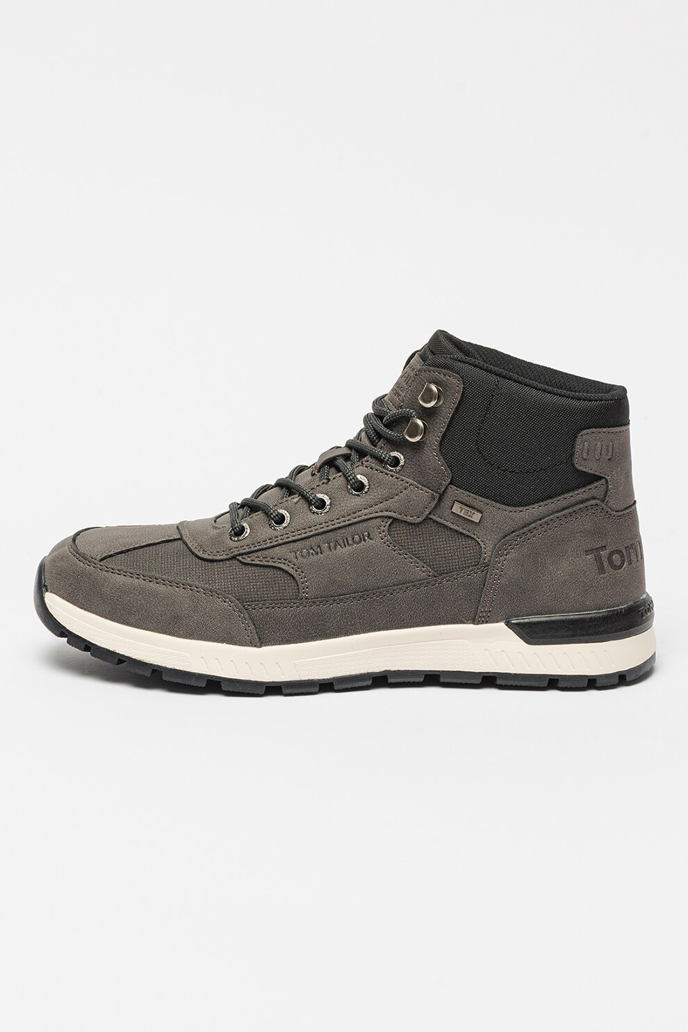 Tom Tailor, Pantofi sport high-top cu garnituri de piele ecologica, Taupe