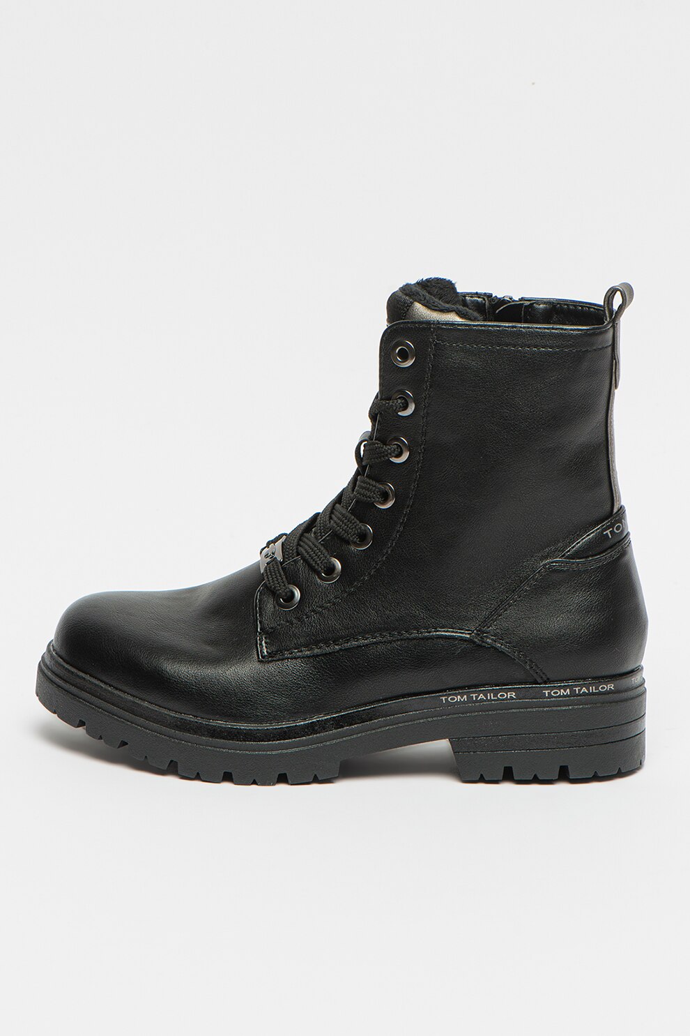 Tom Tailor, Bocanci de piele ecologica cu logo, Negru