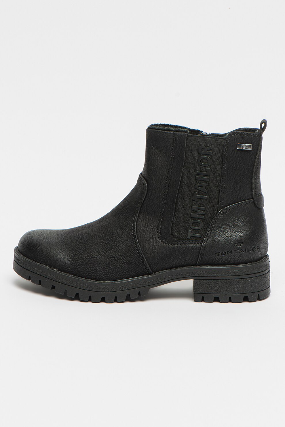 Tom Tailor, Cizme Chelsea de piele ecologica cu logo, Negru