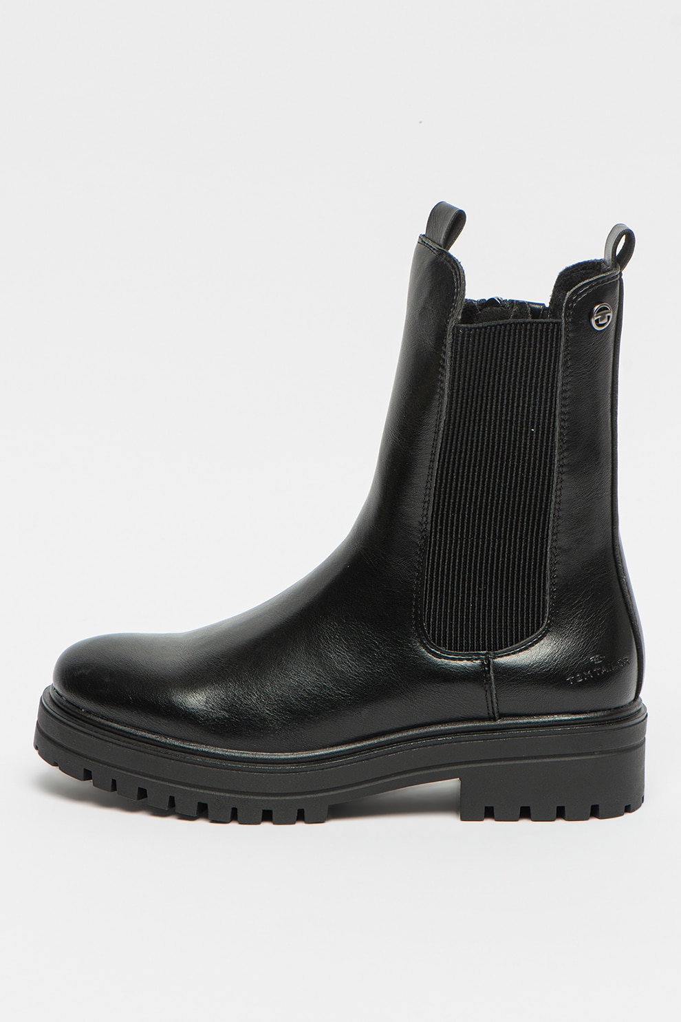 Tom Tailor, Cizme Chelsea de piele ecologica cu logo, Negru