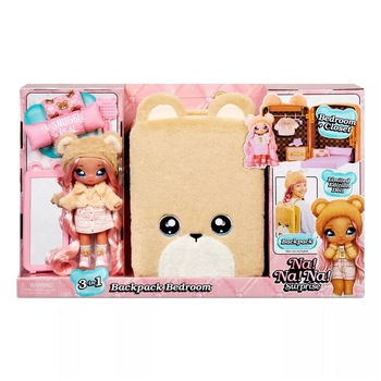 Set papusa Na!Na!Na! Surprise, serie limitata 3 in 1, papusa Sarah Snuggles si ghiozdan cu dormitor, 3 ani+ Set papusa Na!Na!Na! Surprise, serie limitata 3 in 1, papusa Sarah Snuggles si ghiozdan cu dormitor, 3 ani+