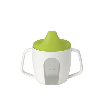 Cana gradata pentru copii cu inchidere ermetica, 0% BPA,alb/verde,200 ml Cana gradata pentru copii cu inchidere ermetica, 0% BPA,alb/verde,200 ml