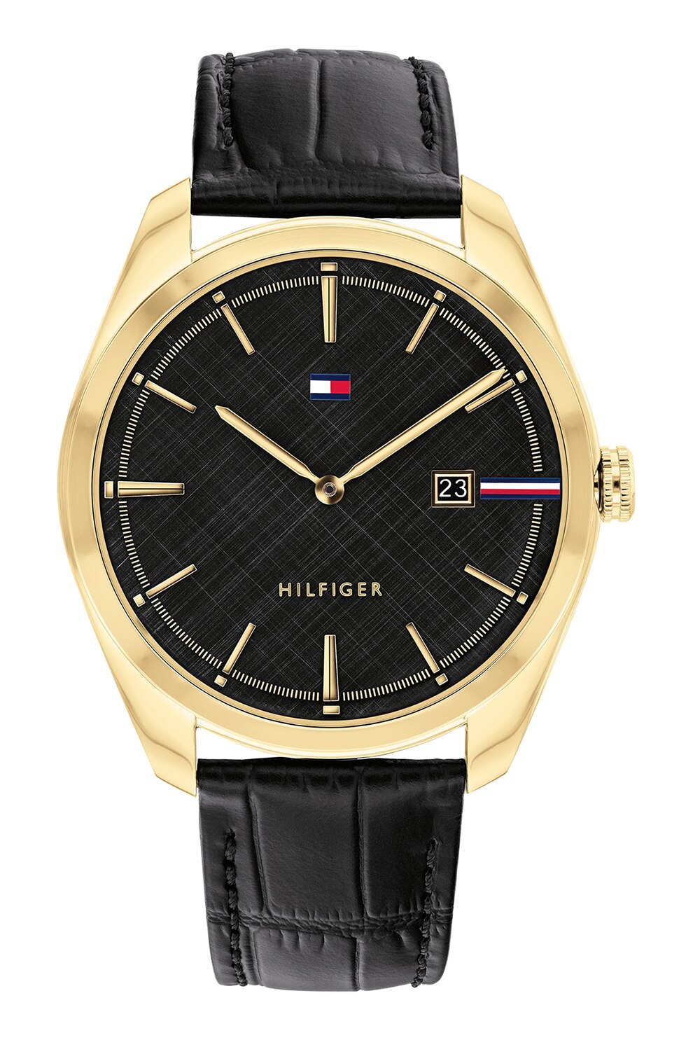Tommy Hilfiger, Ceas cu o curea din piele cu aspect de piele de crocodil, Negru