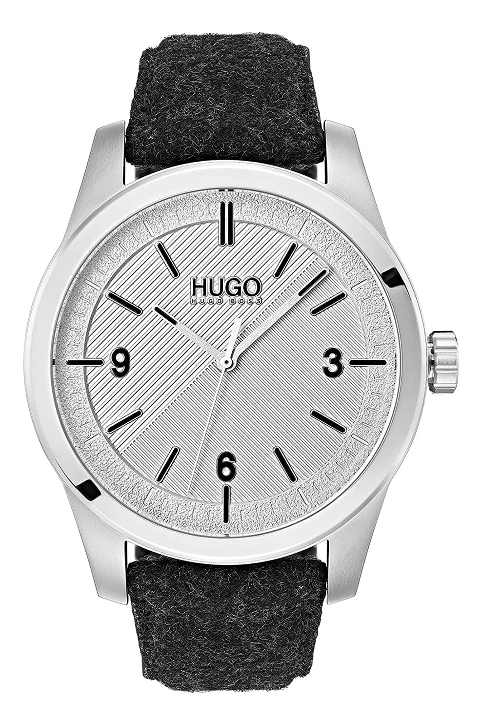 HUGO, Ceas cu trei indici si curea din piele intoarsa, Negru