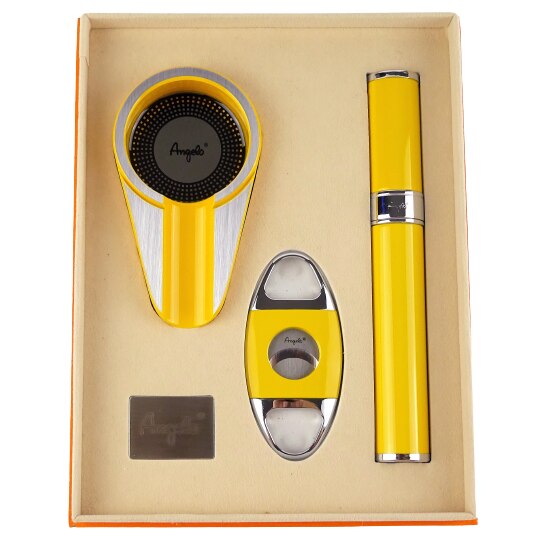 Set fumator trabuc scrumiera, cutter si etui pentru trabuc Angelo Yellow