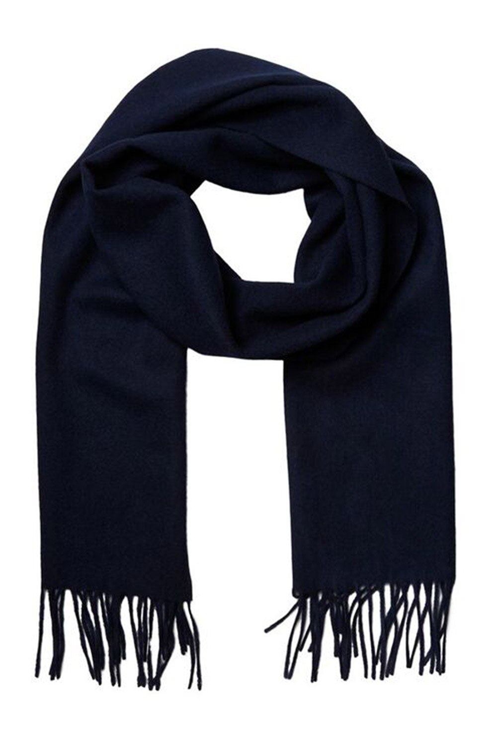 Selected Homme, Fular din lana cu terminatii franjurate, Bleumarin inchis