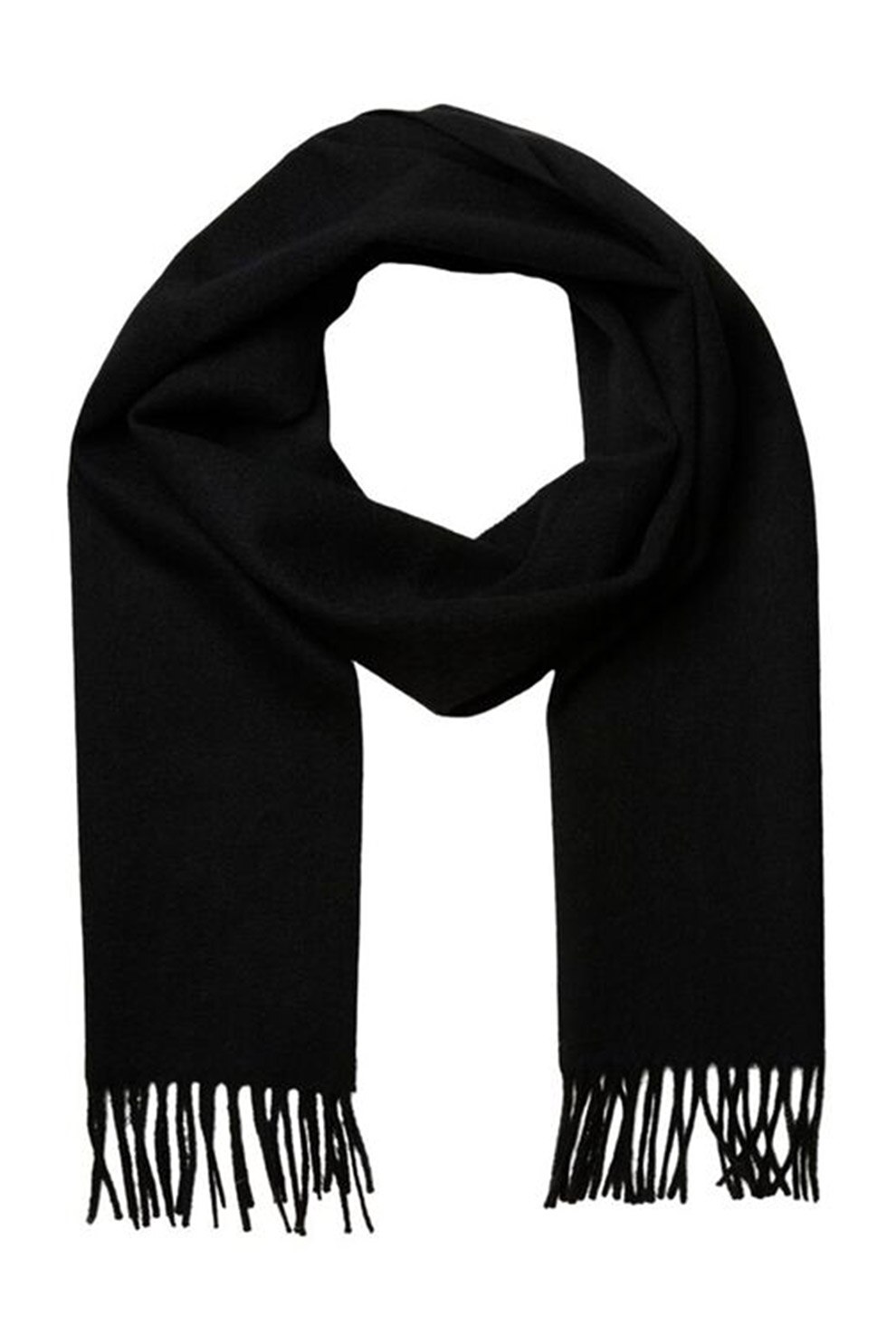 Selected Homme, Fular din lana cu terminatii franjurate, Negru