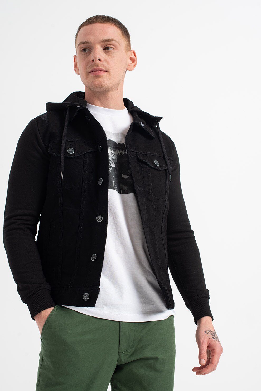 Jack&Jones, Jacheta de denim cu gluga detasabila Jean, Negru, XL