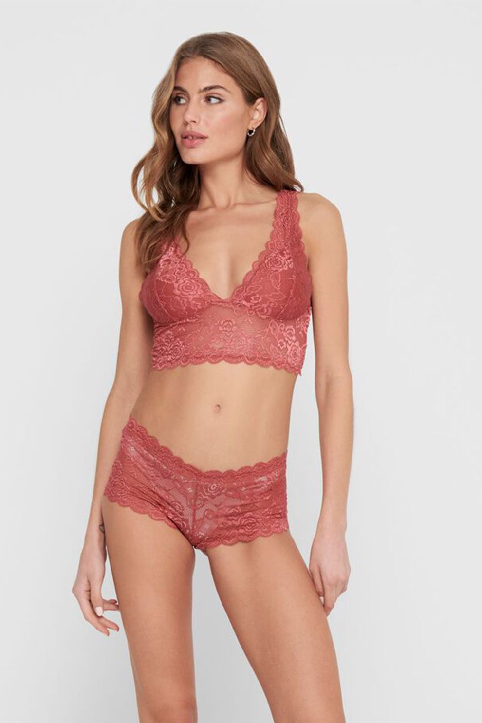 Only, Sutien din dantela cu cupe triunghiulare, Rosu stins