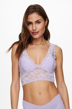 Only, Sutien din dantela cu cupe triunghiulare, Lila prafuit Only, Sutien din dantela cu cupe triunghiulare, Lila prafuit