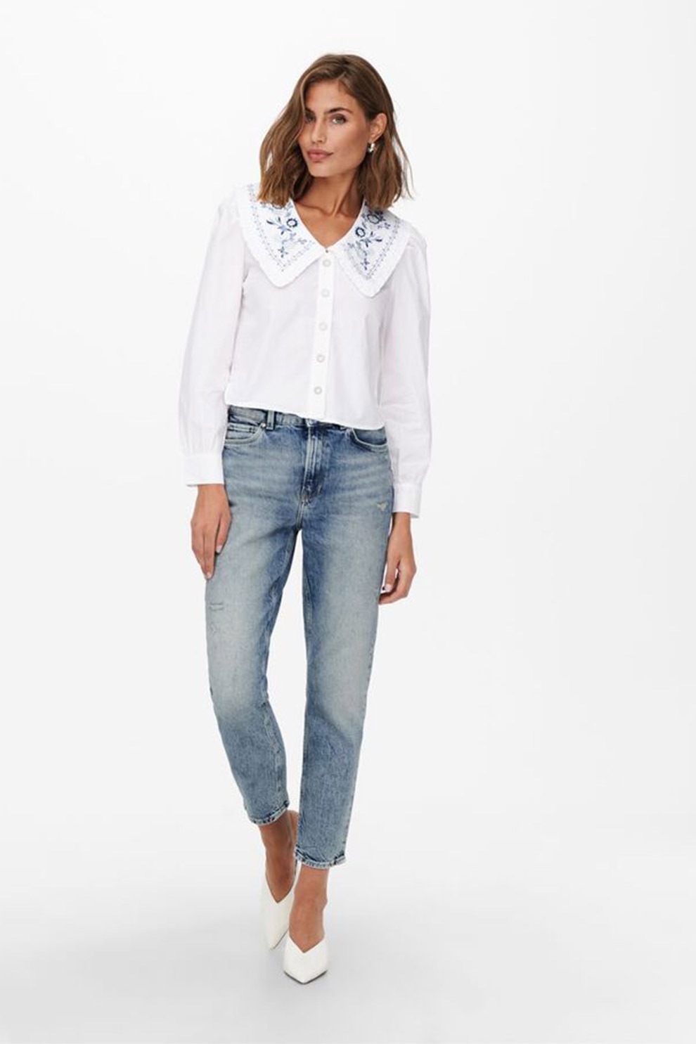 Only, Blugi crop drepti Mily, albastru inchis/alb