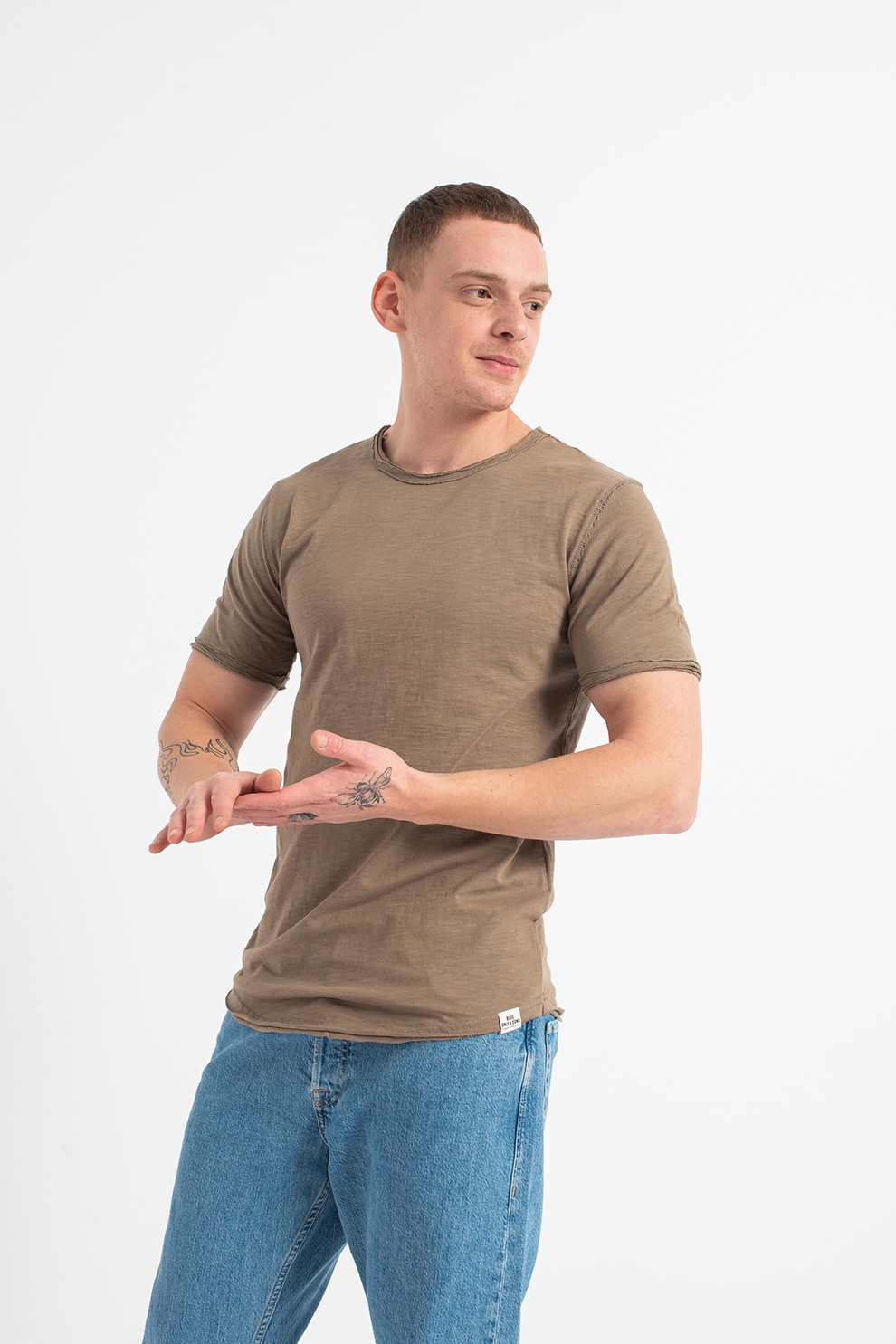 Only & Sons, Tricou de bumbac organic cu decolteu la baza gatului Benne, Maro camel