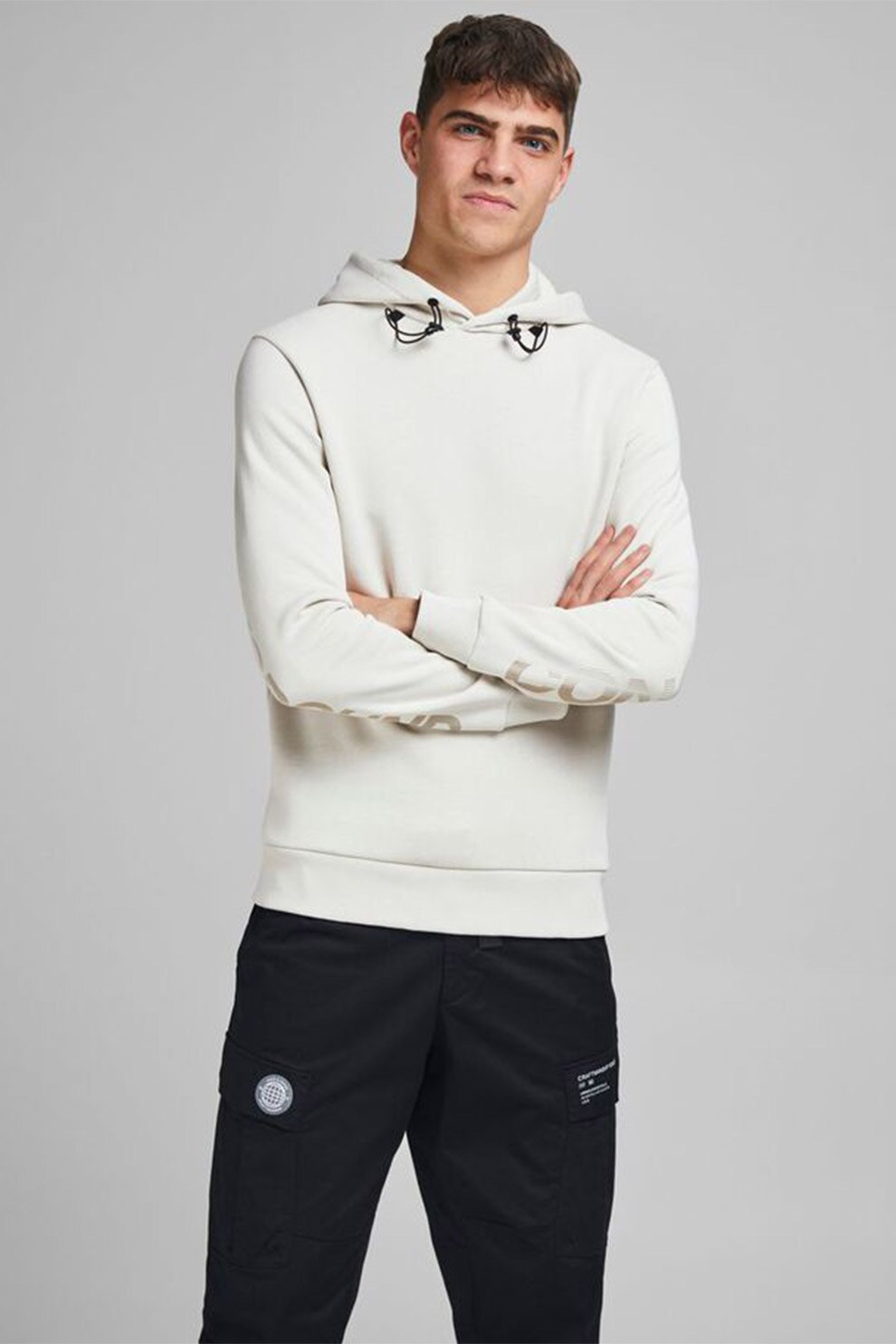 Jack&Jones, Hanorac din amestec de bumbac Nitch, Alb prafuit