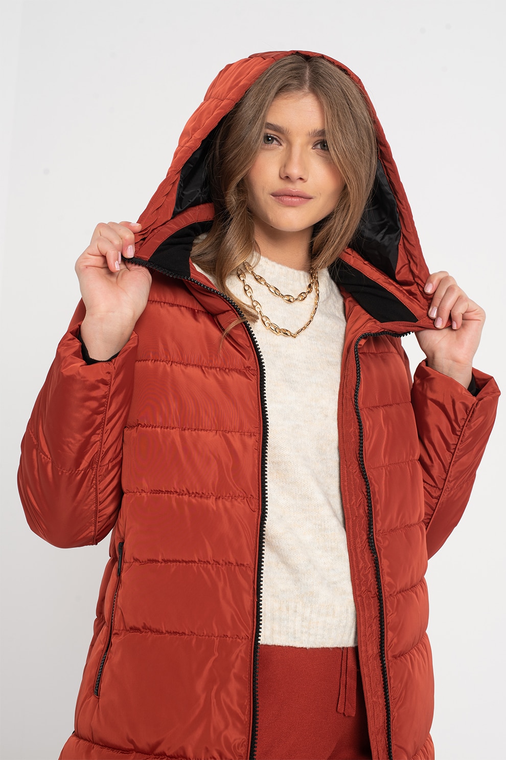 Vero Moda, Jacheta cu gluga Helga, Rosu caramiziu