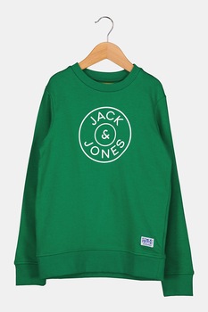 Jack&Jones, Bluza sport cu decolteu la baza gatului si logo, Verde/Alb Jack&Jones, Bluza sport cu decolteu la baza gatului si logo, Verde/Alb