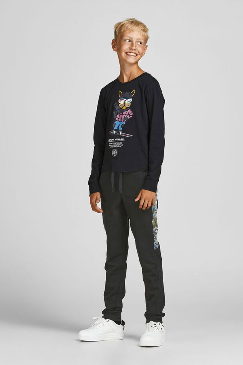 Jack&Jones, Pantaloni sport cu segmente laterale contrastante, Negru/ Verde lime