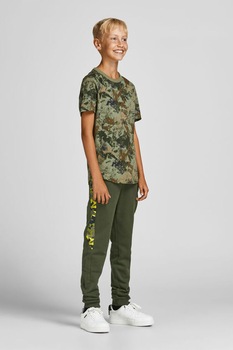Jack&Jones, Pantaloni sport cu segmente laterale contrastante, Verde forest/Verde lime Jack&Jones, Pantaloni sport cu segmente laterale contrastante, Verde forest/Verde lime