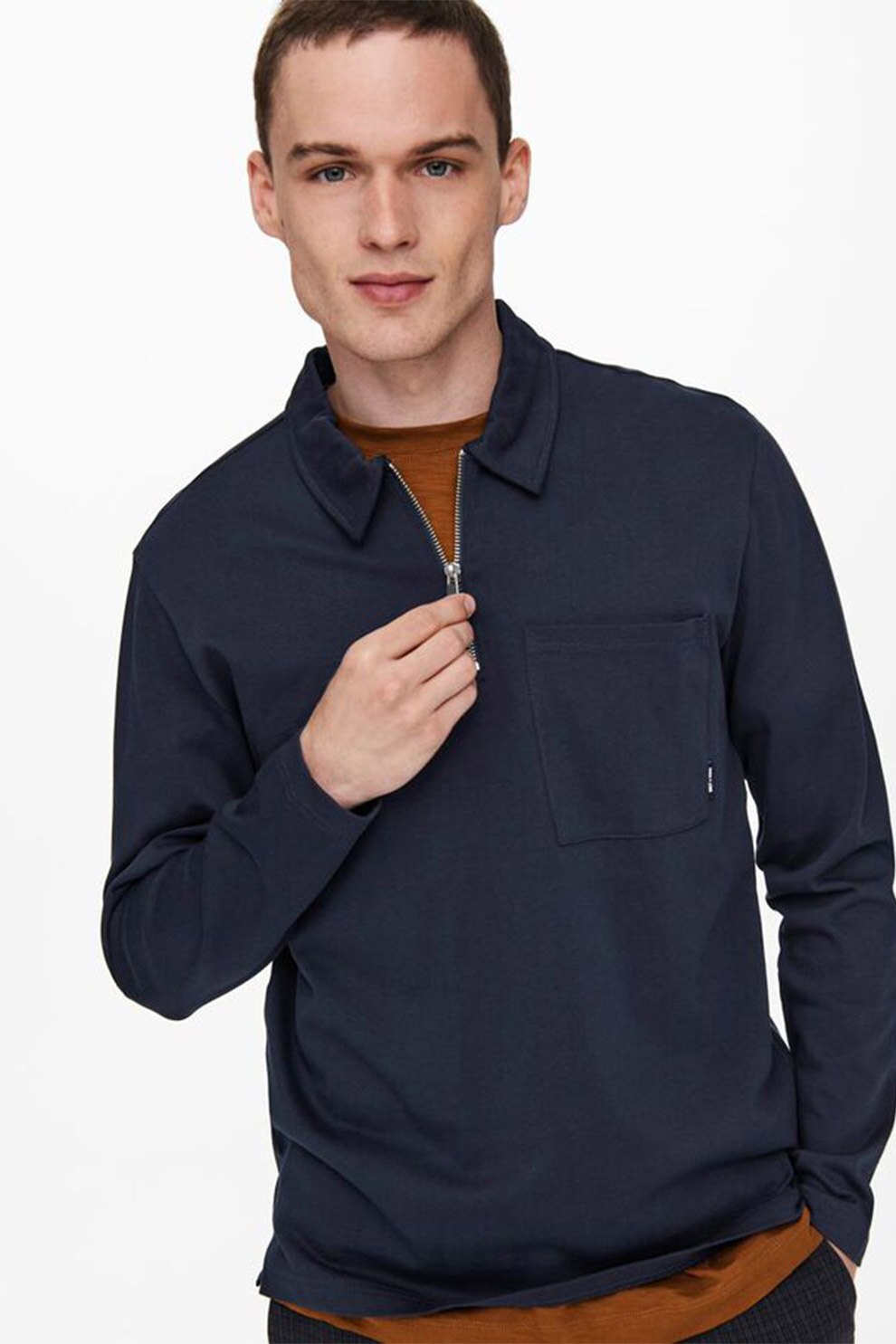 Only & Sons, Bluza polo cu buzunar pe piept, Bleumarin