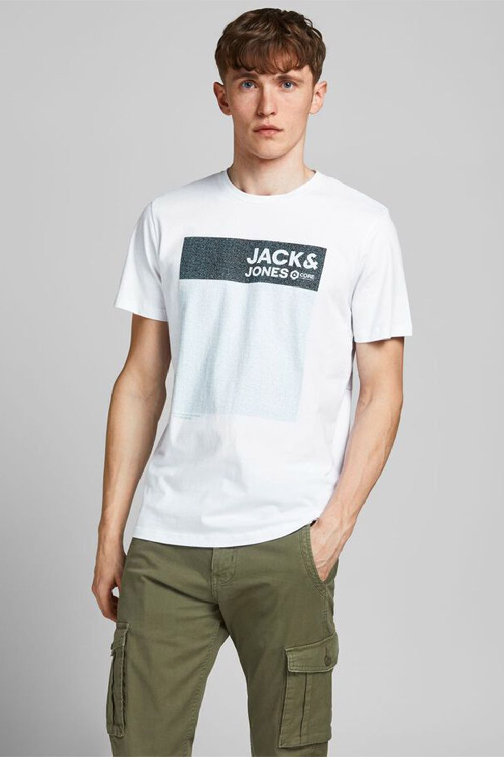 Jack&Jones, Tricou regular fit de bumbac, Alb optic/ Bleumarin inchis