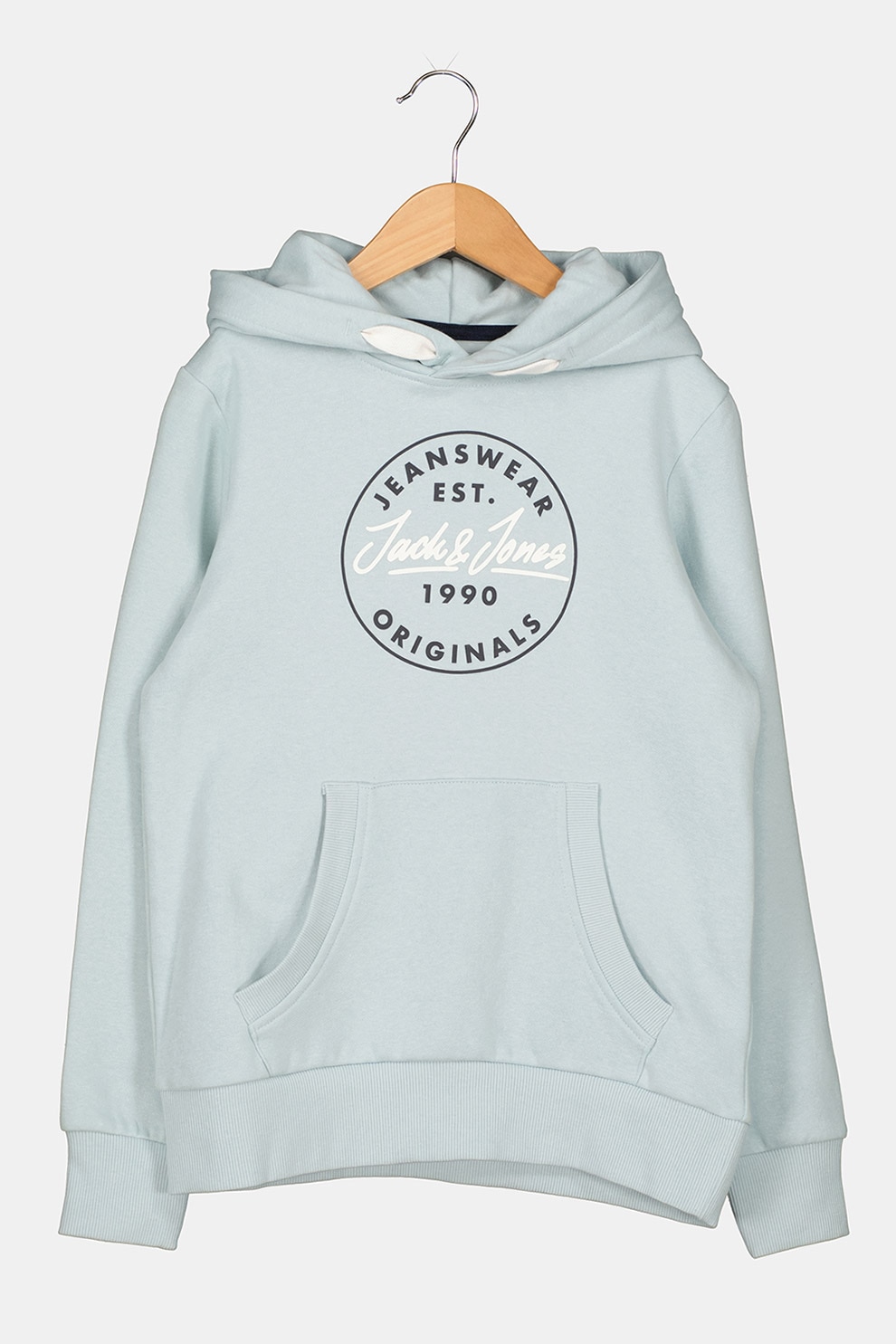 Jack&Jones, Hanorac cu logo si buzunar kangaroo, 152 CM, Albastru pastel