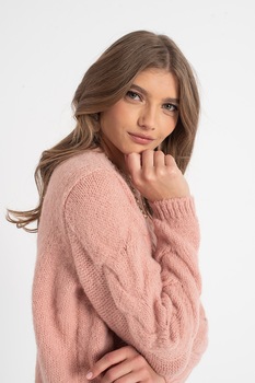 Vero Moda, Pulover cu decolteu la baza gatului si model torsade Wine, Roz Vero Moda, Pulover cu decolteu la baza gatului si model torsade Wine, Roz